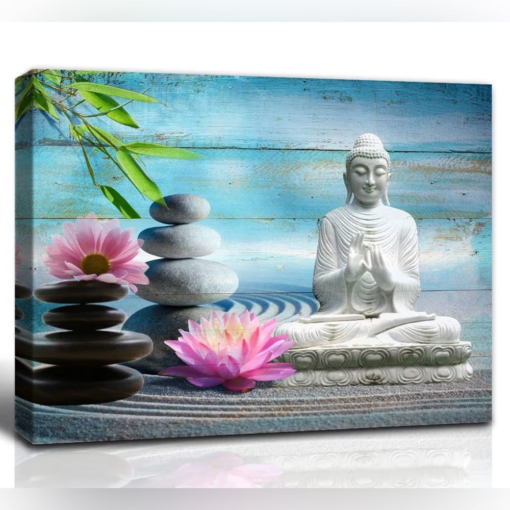 🪷 Zen Buddha/Meditation Canvas Art with Pink Lotus 🪷 **New/Still Wrapped**